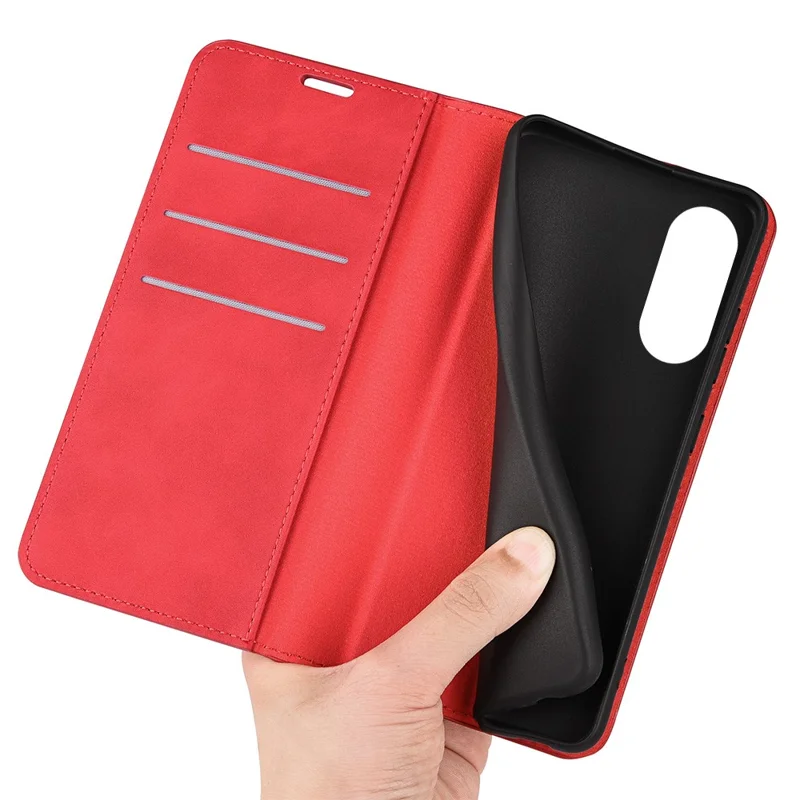 For Oppo A58 5G / A78 5G Full Protection Phone Case PU Leather Magnetic Auto-absorbed Skin-touch Feeling Flip Wallet Cover Stand - Red