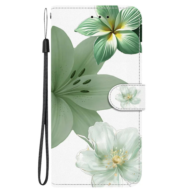For iPhone 18 Pro / 17 Pro Case Pattern Printing PU Leather Wallet Flip Stand Phone Cover with Wrist Strap - Cyan Lily