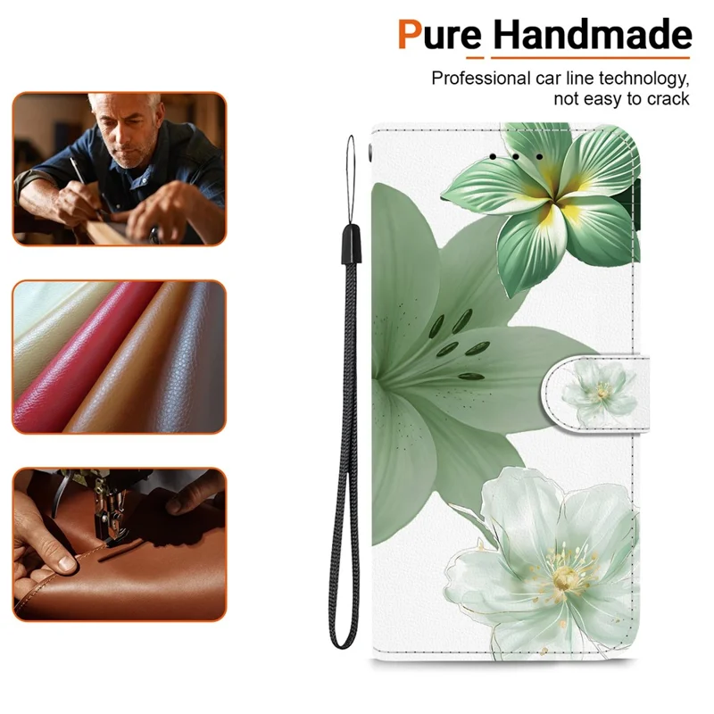 For iPhone 18 Pro Max / 17 Pro Max Case Pattern Printing PU Leather Wallet Flip Stand Phone Cover with Wrist Strap - Cyan Lily