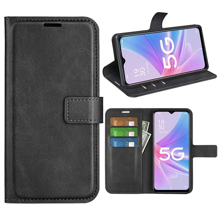 Anti-drogen-telefonhülle Für Oppo A58 5G Kalbstextur PU Leder-ständer Brieftasche Magnetic Clasp Flip Handyabdeckung - Schwarz