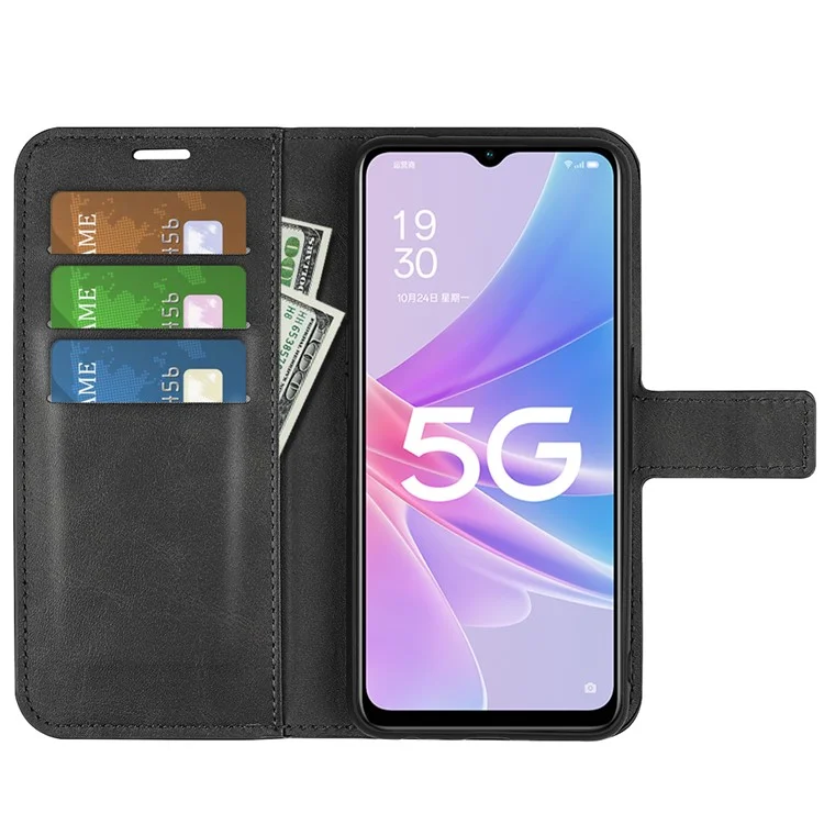 Anti-drogen-telefonhülle Für Oppo A58 5G Kalbstextur PU Leder-ständer Brieftasche Magnetic Clasp Flip Handyabdeckung - Schwarz