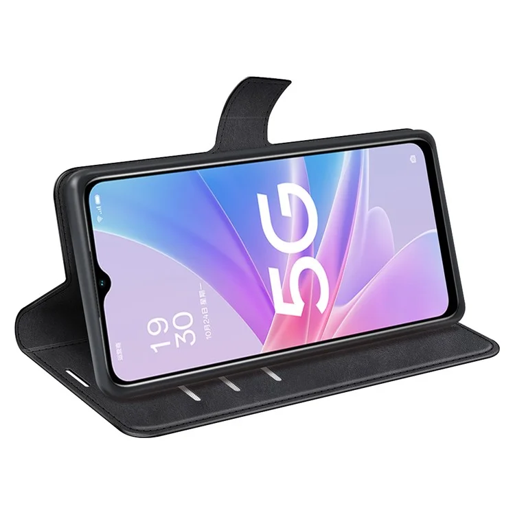 Anti-drogen-telefonhülle Für Oppo A58 5G Kalbstextur PU Leder-ständer Brieftasche Magnetic Clasp Flip Handyabdeckung - Schwarz