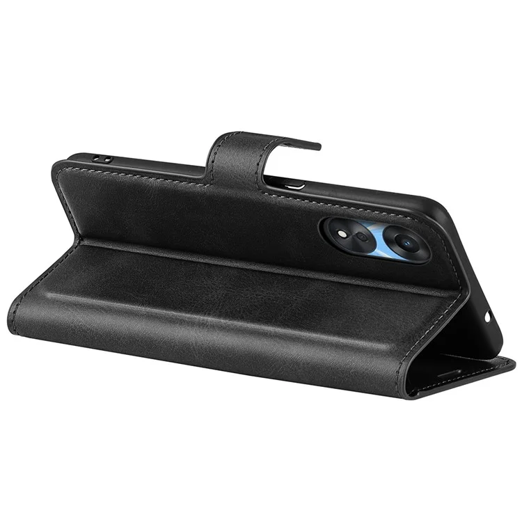 Anti-drogen-telefonhülle Für Oppo A58 5G Kalbstextur PU Leder-ständer Brieftasche Magnetic Clasp Flip Handyabdeckung - Schwarz