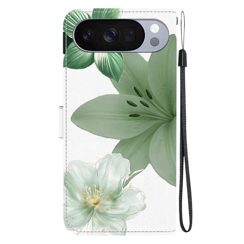 For Google Pixel 11 / Pixel 11 Pro Case Pattern Printing PU Leather Wallet Flip Stand Phone Cover with Wrist Strap - Cyan Lily