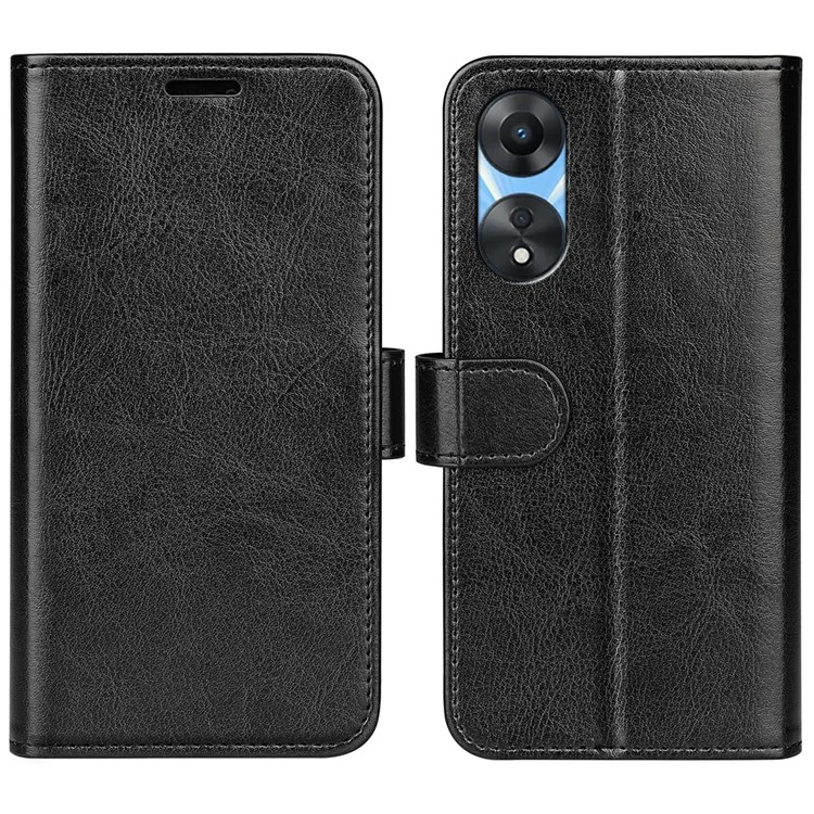 Anti-fall Cell Phone Case For Oppo A58 5G Crazy Horse Texture PU Leather + TPU Folio Flip Protective Phone Cover Stand Wallet - Black