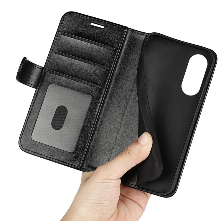 Anti-fall Cell Phone Case For Oppo A58 5G Crazy Horse Texture PU Leather + TPU Folio Flip Protective Phone Cover Stand Wallet - Black