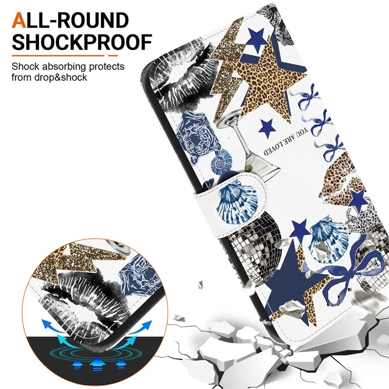 For Samsung Galaxy A08 4G / A07 4G Case Pattern Printing PU Leather Wallet Flip Stand Phone Cover with Wrist Strap - Leopard-Print Star Bow