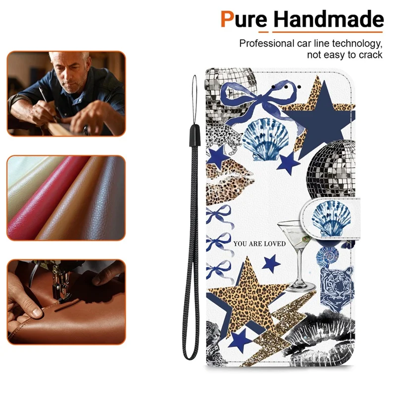 For Samsung Galaxy A08 4G / A07 4G Case Pattern Printing PU Leather Wallet Flip Stand Phone Cover with Wrist Strap - Leopard-Print Star Bow