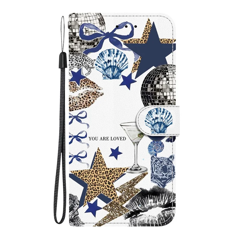 For Samsung Galaxy A08 4G / A07 4G Case Pattern Printing PU Leather Wallet Flip Stand Phone Cover with Wrist Strap - Leopard-Print Star Bow