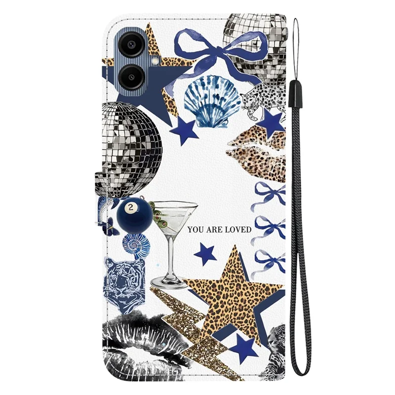 For Samsung Galaxy A08 4G / A07 4G Case Pattern Printing PU Leather Wallet Flip Stand Phone Cover with Wrist Strap - Leopard-Print Star Bow