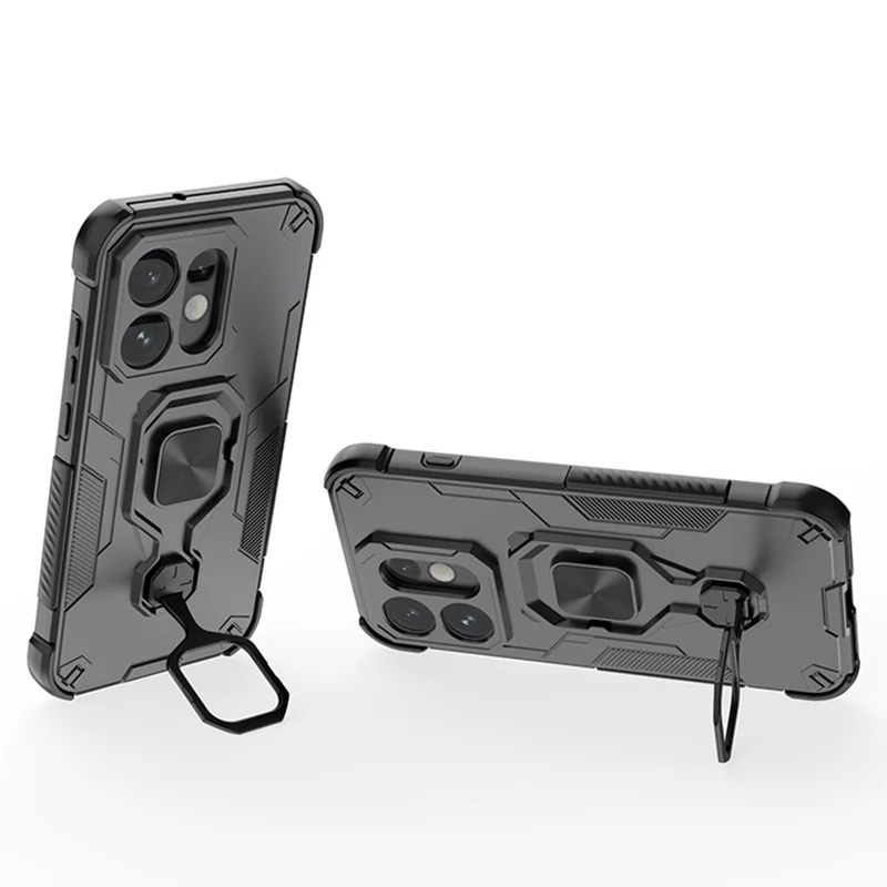 Funda para Oppo Reno16 5G (Global) con Anillo Giratorio y Soporte, Protector de PC + TPU a Prueba de Golpes - Negro