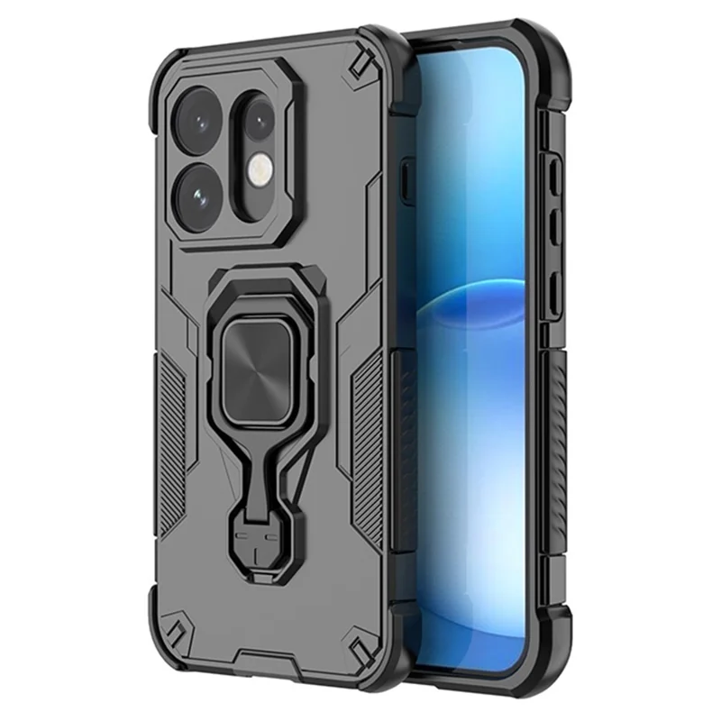 Funda para Oppo Reno16 5G (Global) con Anillo Giratorio y Soporte, Protector de PC + TPU a Prueba de Golpes - Negro