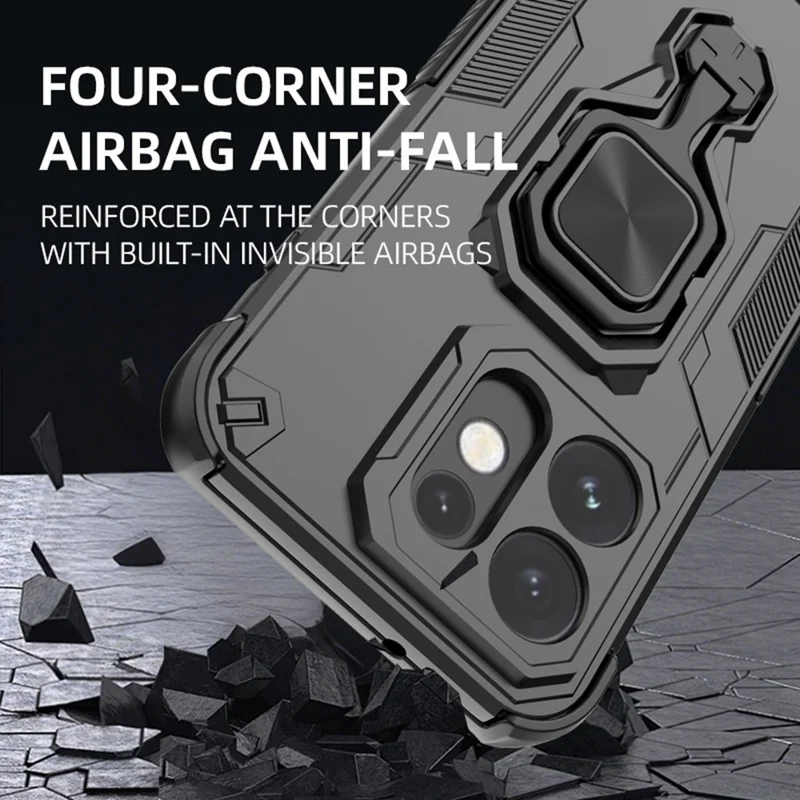 Funda para Oppo Reno16 5G (Global) con Anillo Giratorio y Soporte, Protector de PC + TPU a Prueba de Golpes - Negro
