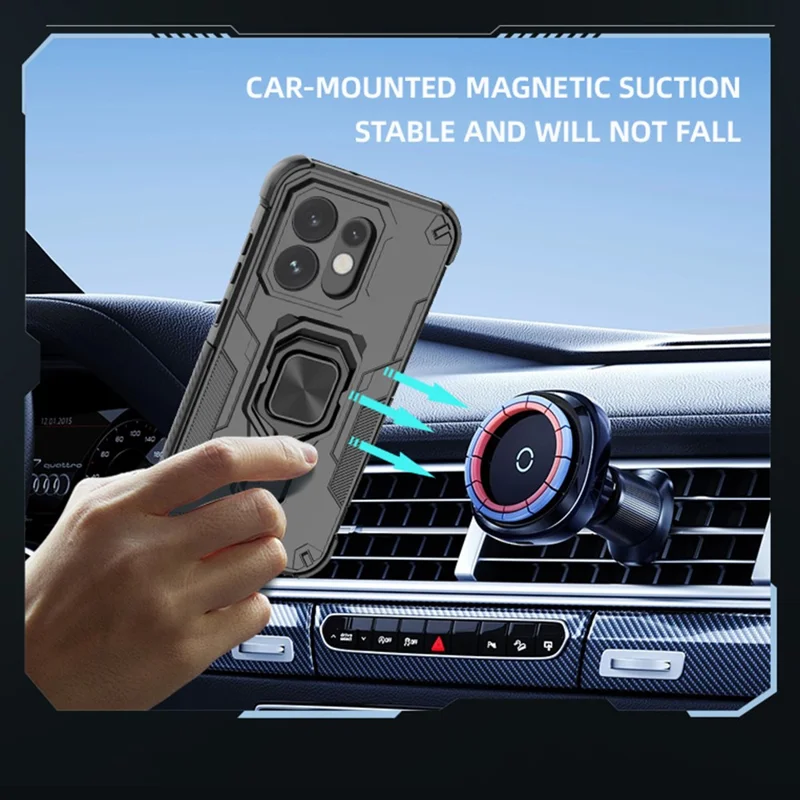 Funda para Oppo Reno16 5G (Global) con Anillo Giratorio y Soporte, Protector de PC + TPU a Prueba de Golpes - Negro