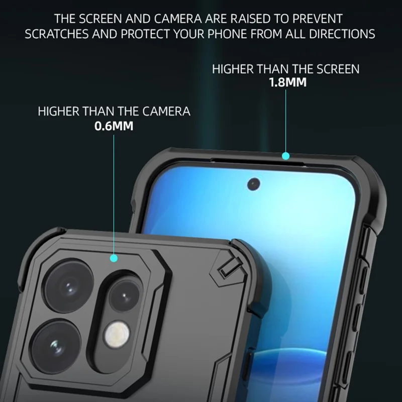 Funda para Oppo Reno16 5G (Global) con Anillo Giratorio y Soporte, Protector de PC + TPU a Prueba de Golpes - Negro