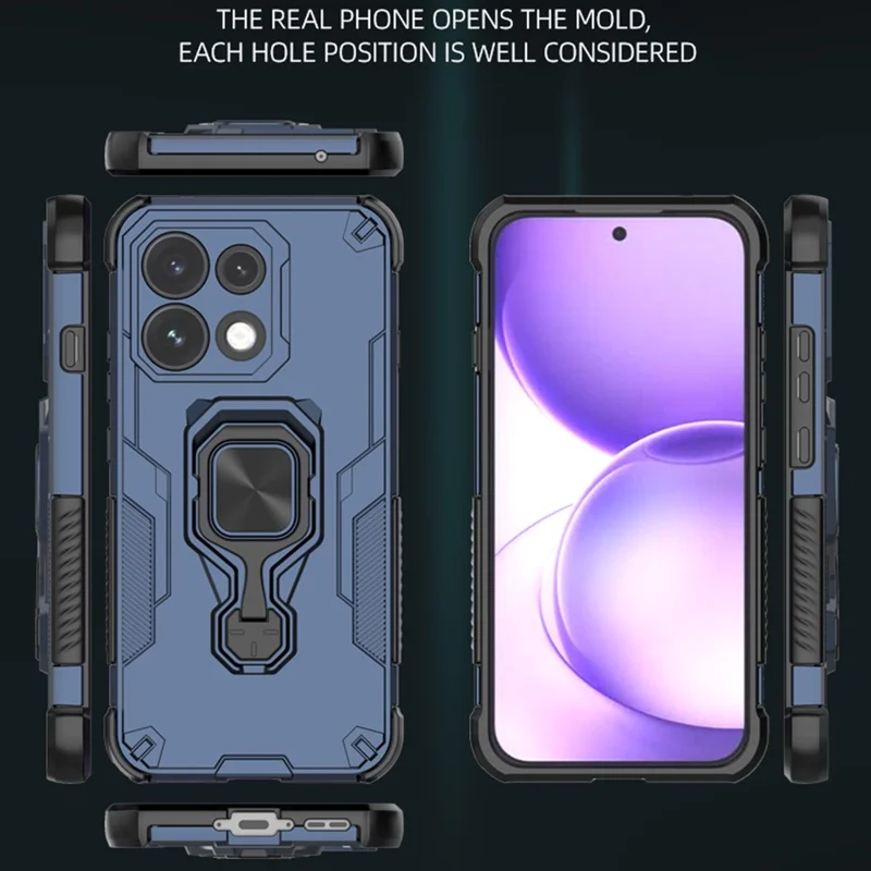 Für Oppo Reno16 Pro 5G (Global) Hülle Rotierbarer Ring-Ständer PC + TPU Stoßfester Handy-Schutzcover - Titan Grau