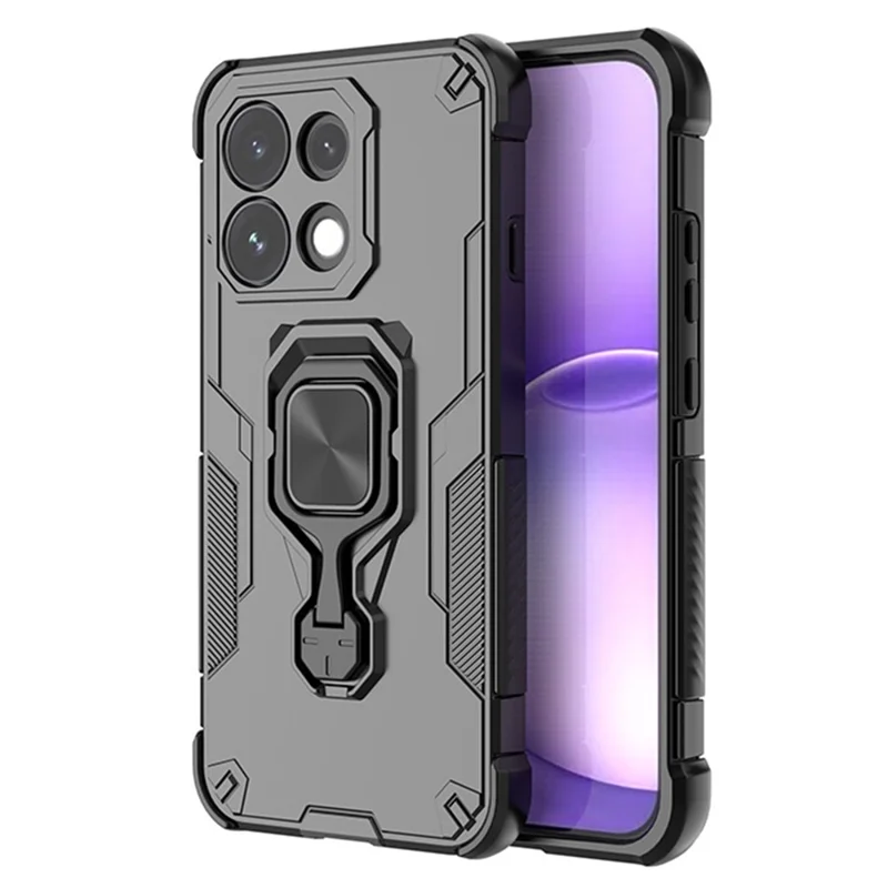 Für Oppo Reno16 Pro 5G (Global) Hülle Rotierbarer Ring-Ständer PC + TPU Stoßfester Handy-Schutzcover - Titan Grau