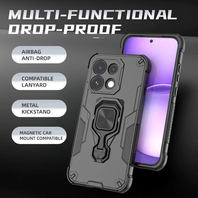 Für Oppo Reno16 Pro 5G (Global) Hülle Rotierbarer Ring-Ständer PC + TPU Stoßfester Handy-Schutzcover - Titan Grau