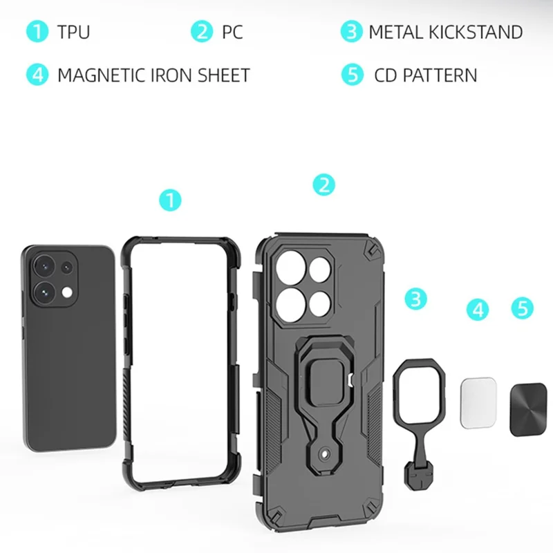 Für Oppo Reno16 Pro 5G (Global) Hülle Rotierbarer Ring-Ständer PC + TPU Stoßfester Handy-Schutzcover - Titan Grau