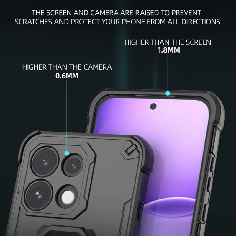 Für Oppo Reno16 Pro 5G (Global) Hülle Rotierbarer Ring-Ständer PC + TPU Stoßfester Handy-Schutzcover - Titan Grau