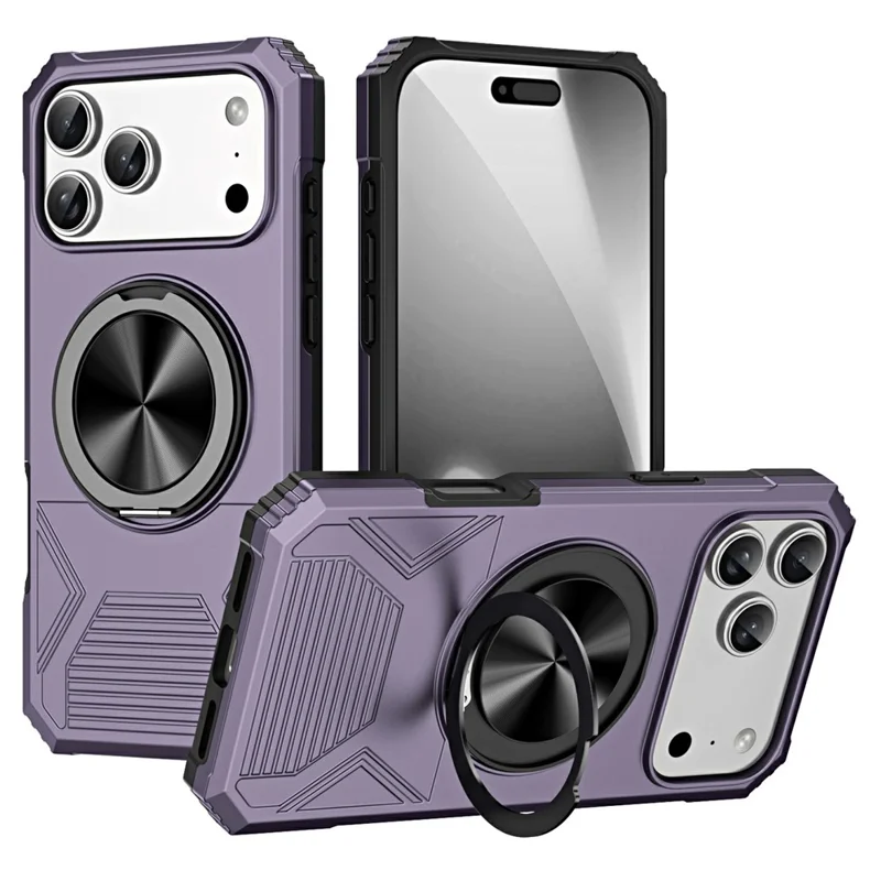 For iPhone 18 Pro Case Ring Kickstand Reinforced Corners TPU + PC Shockproof Protective Cover - Purple