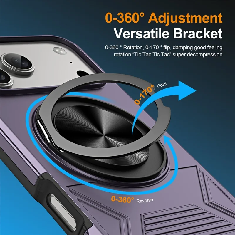For iPhone 18 Pro Case Ring Kickstand Reinforced Corners TPU + PC Shockproof Protective Cover - Purple