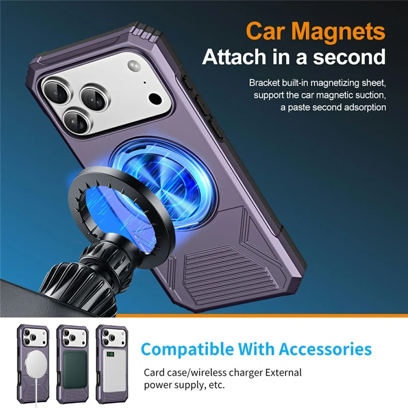 For iPhone 18 Pro Case Ring Kickstand Reinforced Corners TPU + PC Shockproof Protective Cover - Purple