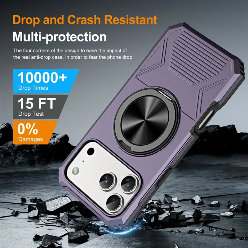 For iPhone 18 Pro Case Ring Kickstand Reinforced Corners TPU + PC Shockproof Protective Cover - Purple