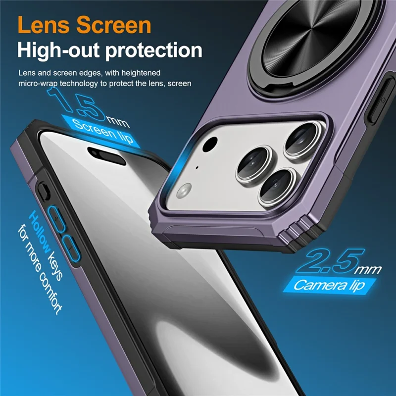 For iPhone 18 Pro Case Ring Kickstand Reinforced Corners TPU + PC Shockproof Protective Cover - Purple