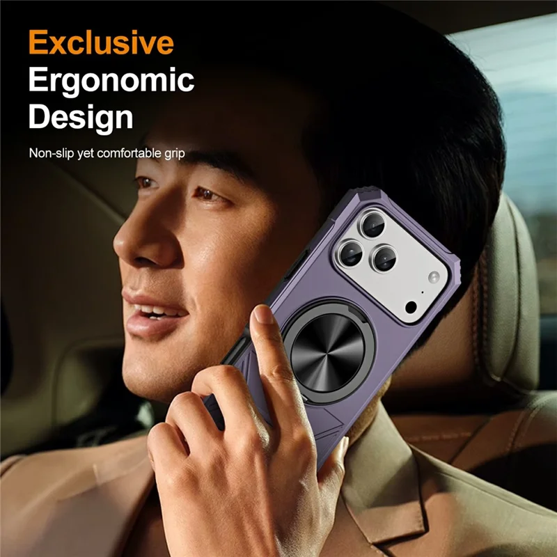 For iPhone 18 Pro Case Ring Kickstand Reinforced Corners TPU + PC Shockproof Protective Cover - Purple