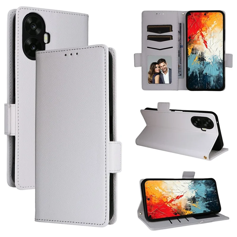 For TCL K70 Nxtpaper 5G Case Litchi Texture Wallet Leather Phone Cover with Wrist Strap - White