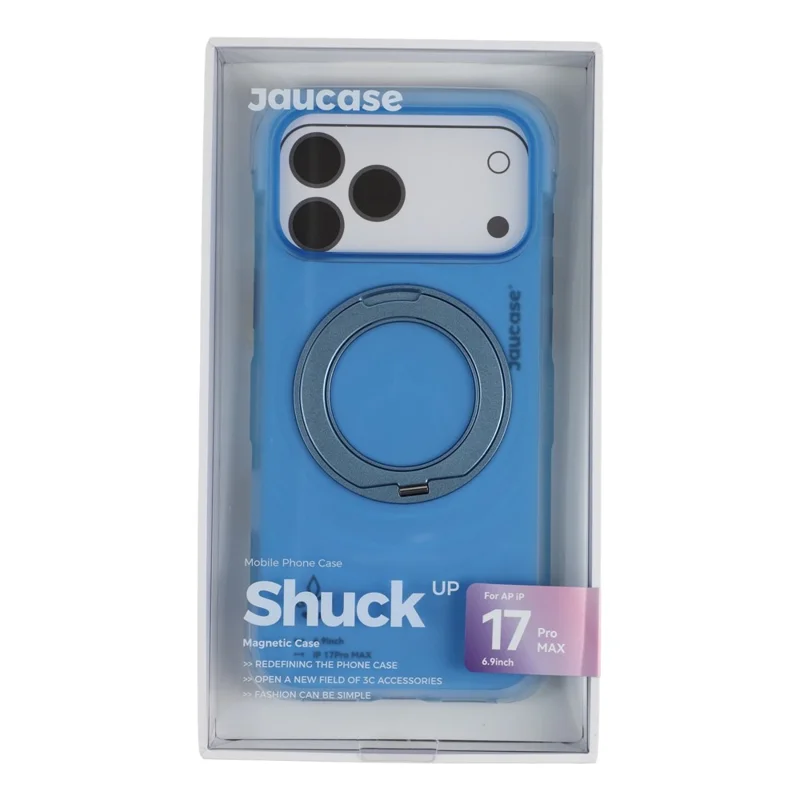 JAUCASE for iPhone 18 Pro Max / 17 Pro Max Case Magnetic Kickstand Wave Texture PC + TPU Airbag Corner Protection Phone Cover with Camera Control Button - Transparent Blue