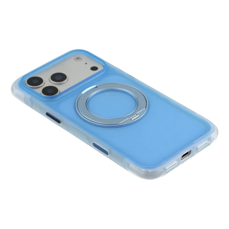 JAUCASE for iPhone 18 Pro / 17 Pro Case Magnetic Kickstand Wave Texture PC + TPU Airbag Corner Protection Phone Cover with Camera Control Button - Transparent Blue