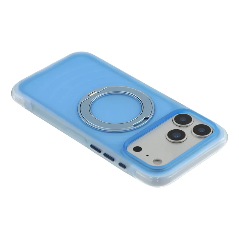 JAUCASE for iPhone 18 Pro / 17 Pro Case Magnetic Kickstand Wave Texture PC + TPU Airbag Corner Protection Phone Cover with Camera Control Button - Transparent Blue