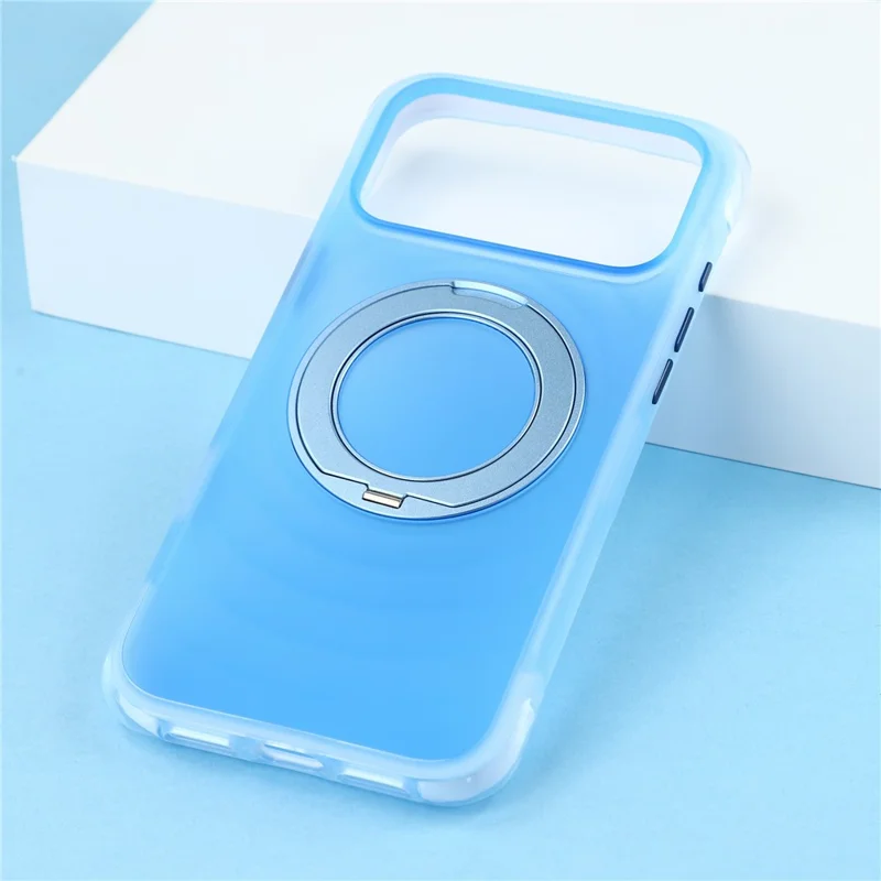 JAUCASE for iPhone 18 Pro / 17 Pro Case Magnetic Kickstand Wave Texture PC + TPU Airbag Corner Protection Phone Cover with Camera Control Button - Transparent Blue