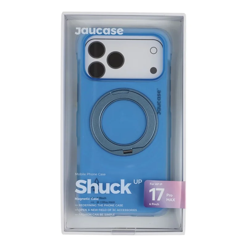 JAUCASE for iPhone 18 Pro / 17 Pro Case Magnetic Kickstand Wave Texture PC + TPU Airbag Corner Protection Phone Cover with Camera Control Button - Transparent Blue