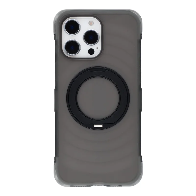 JAUCASE for iPhone 16 Pro Max Case Magnetic Kickstand Wave Texture PC + TPU Airbag Corner Protection Phone Cover with Camera Control Button - Transparent Black