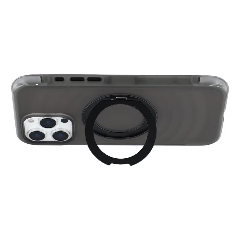 JAUCASE for iPhone 16 Pro Max Case Magnetic Kickstand Wave Texture PC + TPU Airbag Corner Protection Phone Cover with Camera Control Button - Transparent Black