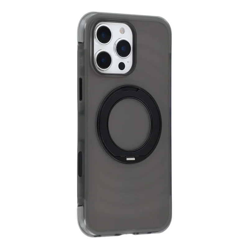 JAUCASE for iPhone 16 Pro Case Magnetic Kickstand Wave Texture PC + TPU Airbag Corner Protection Phone Cover with Camera Control Button - Transparent Black