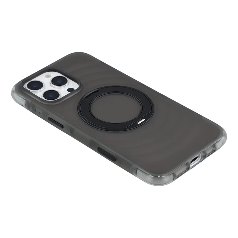 JAUCASE for iPhone 16 Pro Case Magnetic Kickstand Wave Texture PC + TPU Airbag Corner Protection Phone Cover with Camera Control Button - Transparent Black