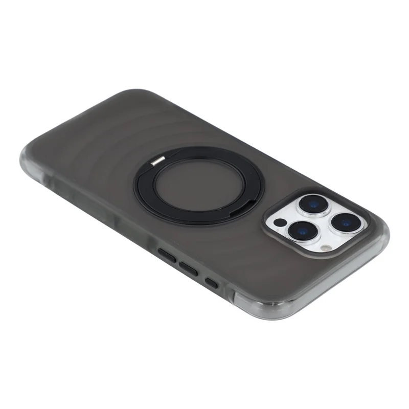JAUCASE for iPhone 16 Pro Case Magnetic Kickstand Wave Texture PC + TPU Airbag Corner Protection Phone Cover with Camera Control Button - Transparent Black