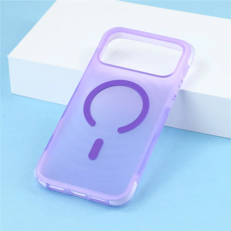 JAUCASE For iPhone 18 Pro / 17 Pro Magnetic Case Wave Texture PC + TPU Airbag Corner Protection Phone Cover with Camera Control Button - Transparent Purple