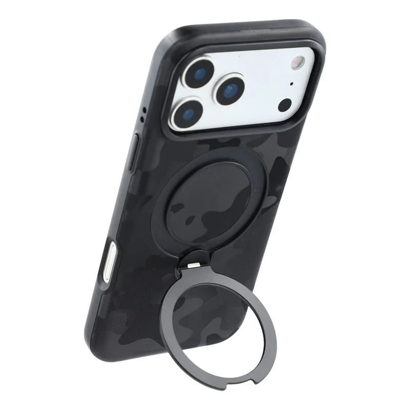 JAUCASE para iPhone 18 Pro Max / 17 Pro Max Funda con Anillo Magnético Giratorio, Diseño de Camuflaje PC + TPU - Negro