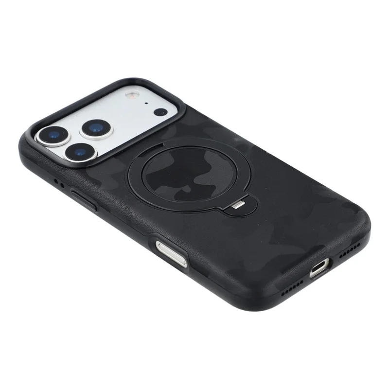JAUCASE para iPhone 18 Pro Max / 17 Pro Max Funda con Anillo Magnético Giratorio, Diseño de Camuflaje PC + TPU - Negro