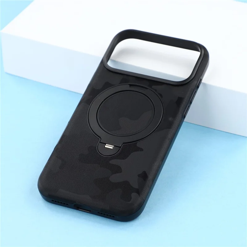JAUCASE para iPhone 18 Pro Max / 17 Pro Max Funda con Anillo Magnético Giratorio, Diseño de Camuflaje PC + TPU - Negro