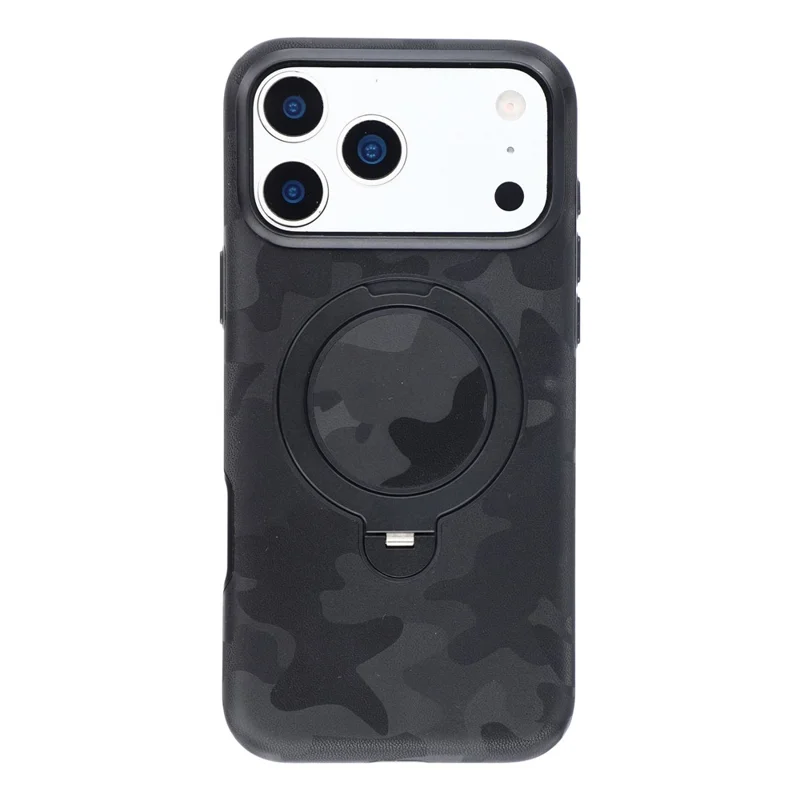 JAUCASE til iPhone 18 Pro / 17 Pro Case Magnetisk roterende stander Camouflage-mønster PC + TPU telefonbeskyttelse - Sort