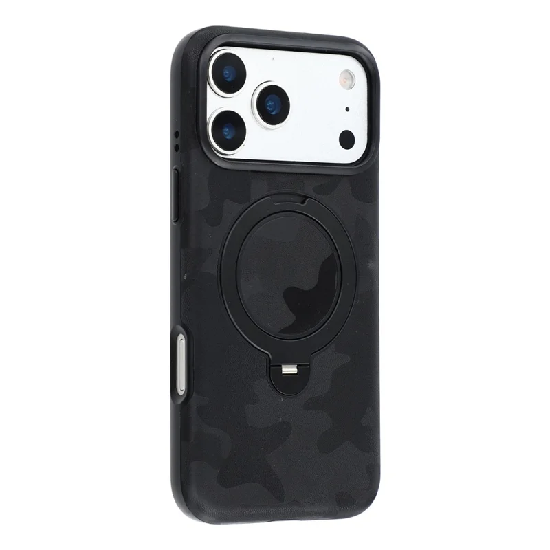 JAUCASE til iPhone 18 Pro / 17 Pro Case Magnetisk roterende stander Camouflage-mønster PC + TPU telefonbeskyttelse - Sort
