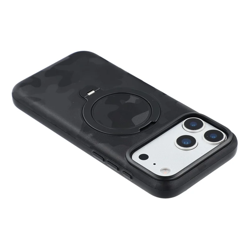 JAUCASE til iPhone 18 Pro / 17 Pro Case Magnetisk roterende stander Camouflage-mønster PC + TPU telefonbeskyttelse - Sort