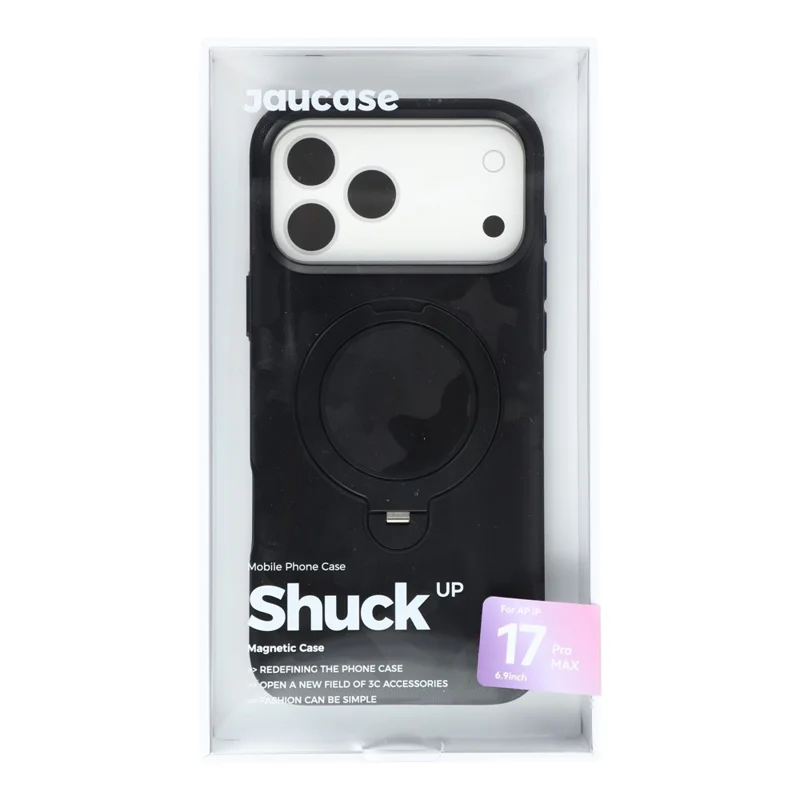 JAUCASE til iPhone 18 Pro / 17 Pro Case Magnetisk roterende stander Camouflage-mønster PC + TPU telefonbeskyttelse - Sort