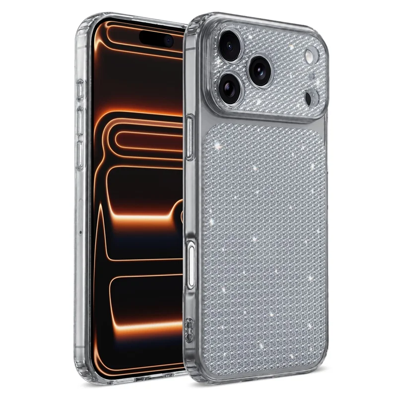 For iPhone 17 Pro TPU Case Diamond Texture Glitter Shockproof Phone Cover with Airbag Corner - Black